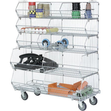 Global Industrial Modular Wire Stacking Basket Rack w/ 3B, 2C Bins, 36inW x 20inD x 51inH 339015